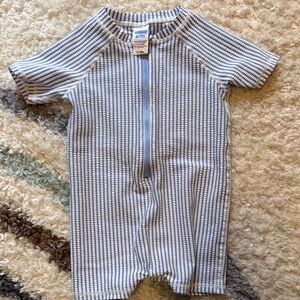 Rugged Butts Blue and White Striped Baby swim Romper
